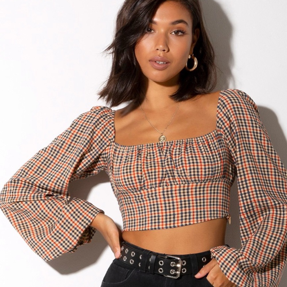 Motel Rocks Irene Country Check Top Long Sleeve